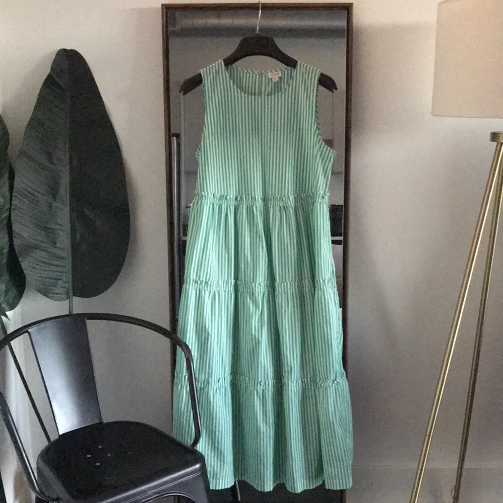 J Crew Green Striped Maxi Dress
